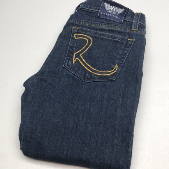 LIKE NEW ROCKamp; REPUBLIC KASANDRA FLARE BOOT JEANS 26x34 - Picture 1 of 13